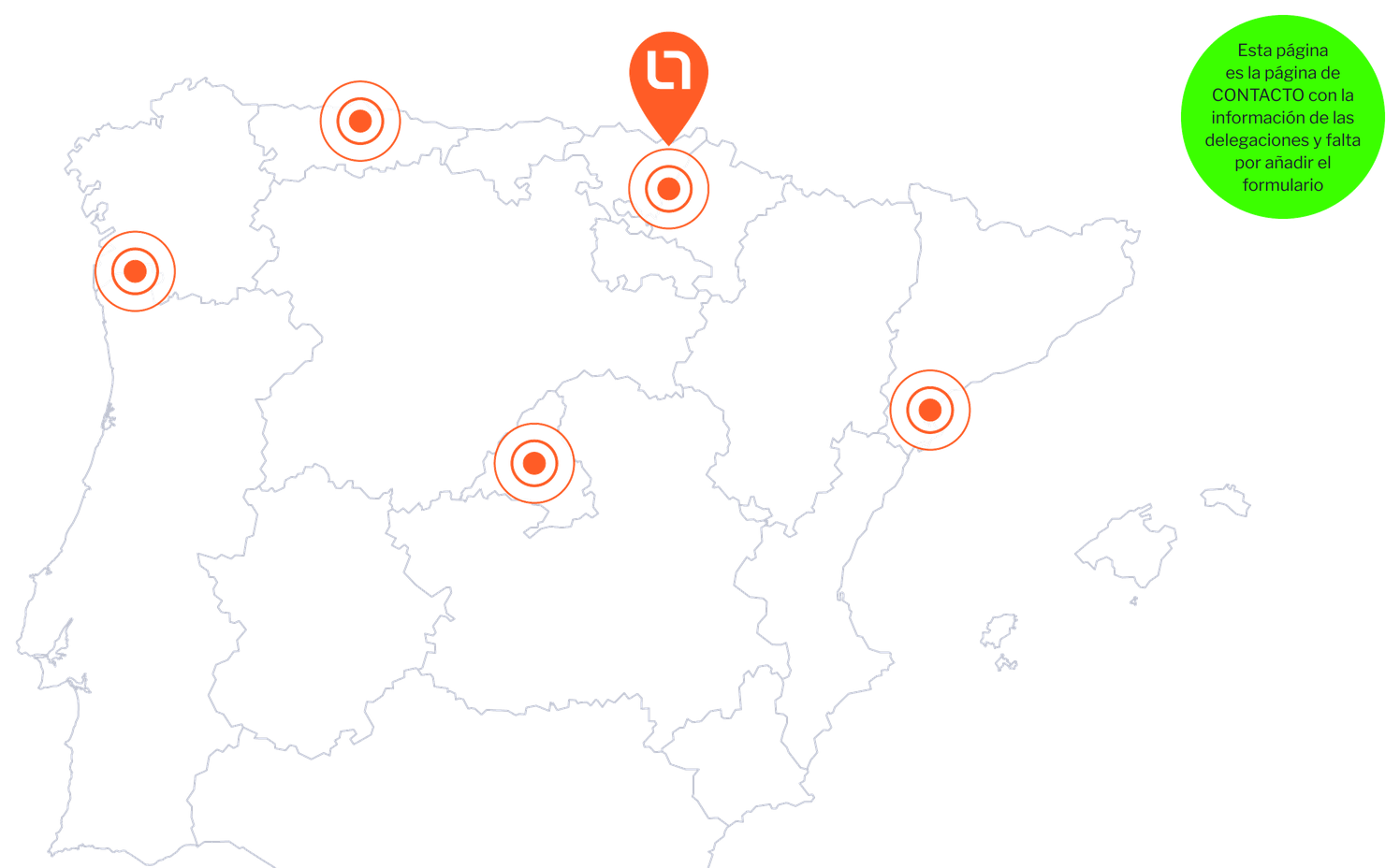 Mapa de la Península con las seis delegaciones de Bultz